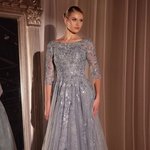 Sophisticated Lace Prom Dress in Gray - Picture 1 of 8